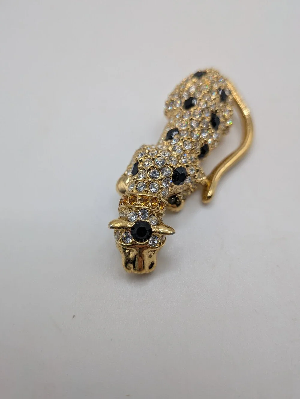 Giorgio Gold-Tone Leopard Brooch with Green and Black Stones